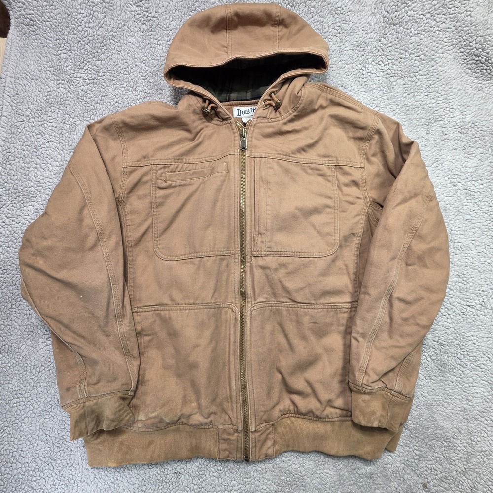 Duluth Trading Co Vintage Hooded Canvas Chore Work Jacket Flannel Lined Size 2XL